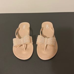 INC International Concepts Women's Sandals with Pearl Bow - Tan
